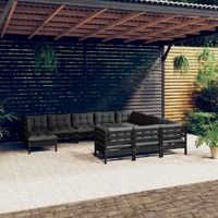 11 Piece Garden Lounge Set with Cushions Black Pinewood