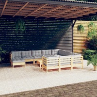  12 Piece Garden Lounge Set with Grey Cushions Pinewood