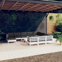  12 Piece Garden Lounge Set with Cushions White Pinewood