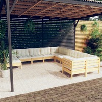  11 Piece Garden Lounge Set with Cream Cushions Pinewood