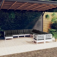  11 Piece Garden Lounge Set with Cushions White Pinewood
