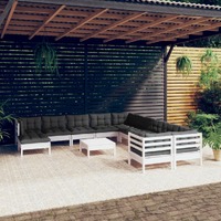  12 Piece Garden Lounge Set with Cushions White Pinewood