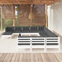  12 Piece Garden Lounge Set with Cushions White Pinewood
