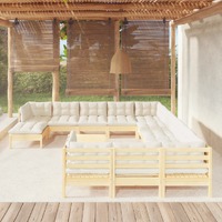  13 Piece Garden Lounge Set with Cream Cushions Pinewood