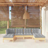  6 Piece Garden Lounge Set with Grey Cushions Pinewood