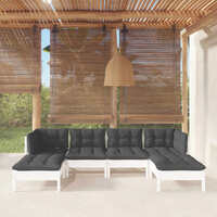  6 Piece Garden Lounge Set with Cushions White Pinewood