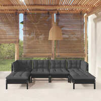  6 Piece Garden Lounge Set with Cushions Black Pinewood