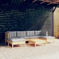  7 Piece Garden Lounge Set with Grey Cushions Pinewood