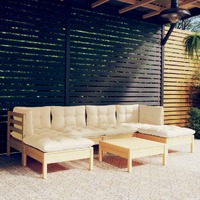  7 Piece Garden Lounge Set with Cream Cushions Pinewood