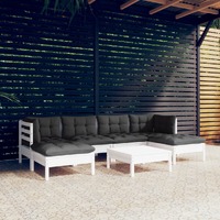  7 Piece Garden Lounge Set with Cushions White Pinewood