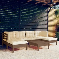  7 Piece Garden Lounge Set with Cushions Honey Brown Pinewood