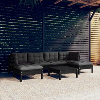  7 Piece Garden Lounge Set with Cushions Black Pinewood