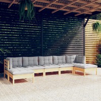  7 Piece Garden Lounge Set with Grey Cushions Pinewood