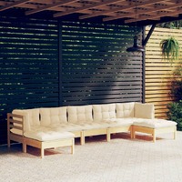  7 Piece Garden Lounge Set with Cream Cushions Pinewood
