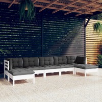  7 Piece Garden Lounge Set with Cushions White Pinewood