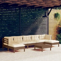  8 Piece Garden Lounge Set with Cushions Honey Brown Pinewood