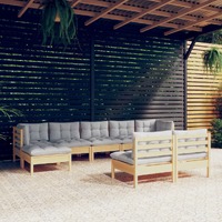  9 Piece Garden Lounge Set with Grey Cushions Pinewood