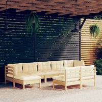  9 Piece Garden Lounge Set with Cream Cushions Pinewood