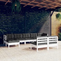  9 Piece Garden Lounge Set with Cushions White Pinewood