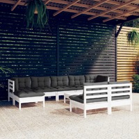  10 Piece Garden Lounge Set with Cushions White Pinewood