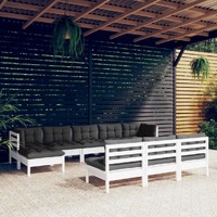  10 Piece Garden Lounge Set with Cushions White Pinewood