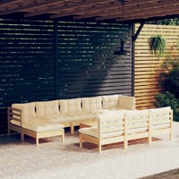  11 Piece Garden Lounge Set with Cream Cushions Pinewood