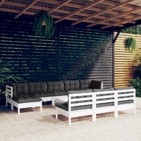 11 Piece Garden Lounge Set with Cushions White Pinewood