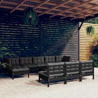  11 Piece Garden Lounge Set with Cushions Black Pinewood