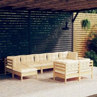  9 Piece Garden Lounge Set with Cream Cushions Solid Pinewood