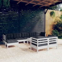  10 Piece Garden Lounge Set with Cushions White Solid Pinewood