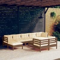  10 Piece Garden Lounge Set with Cushions Honey Brown Pinewood