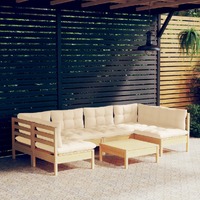  7 Piece Garden Lounge Set with Cream Cushions Solid Pinewood