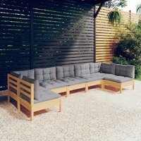  7 Piece Garden Lounge Set with Grey Cushions Solid Pinewood