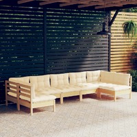  7 Piece Garden Lounge Set with Cream Cushions Solid Pinewood