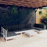  8 Piece Garden Lounge Set with Cushions White Solid Pinewood