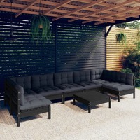  8 Piece Garden Lounge Set with Cushions Black Solid Pinewood