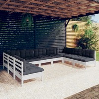  9 Piece Garden Lounge Set with Cushions White Solid Pinewood