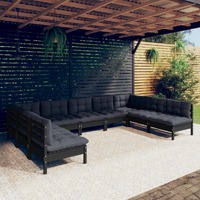  9 Piece Garden Lounge Set with Cushions Black Solid Pinewood