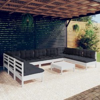  10 Piece Garden Lounge Set with Cushions White Solid Pinewood