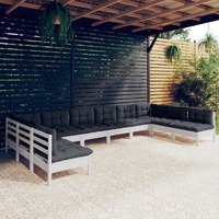  10 Piece Garden Lounge Set with Cushions White Solid Pinewood