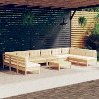  11 Piece Garden Lounge Set with Cream Cushions Solid Pinewood