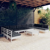  11 Piece Garden Lounge Set with Cushions White Solid Pinewood