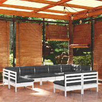  9 Piece Garden Lounge Set with Cushions White Solid Pinewood