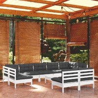  10 Piece Garden Lounge Set with Cushions White Solid Pinewood