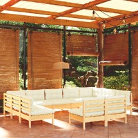 11 Piece Garden Lounge Set with Cream Cushions Solid Pinewood
