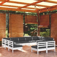  11 Piece Garden Lounge Set with Cushions White Solid Pinewood