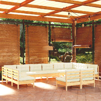  12 Piece Garden Lounge Set with Cream Cushions Solid Pinewood