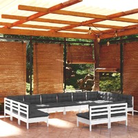  12 Piece Garden Lounge Set with Cushions White Solid Pinewood