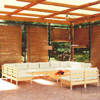  13 Piece Garden Lounge Set with Cream Cushions Solid Pinewood