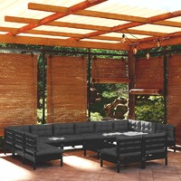  13 Piece Garden Lounge Set with Cushions Black Solid Pinewood